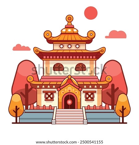 Peaceful Vihara Serene Buddhist Temple Vector Design