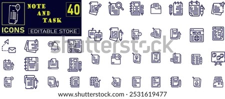 A set of line icons related to notes and tasks. Notes, Calander, schedule, working icons .