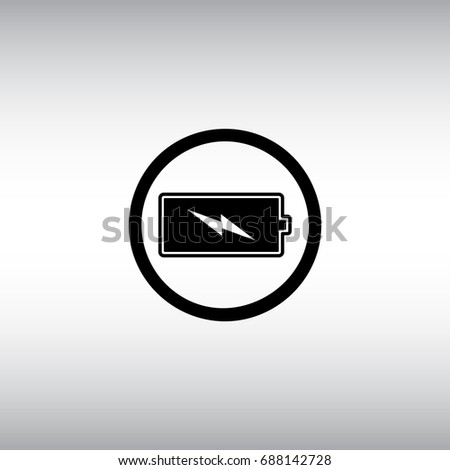 Battery flat vector sign. Black battery isolated vector icon. Energy level round button illustration.