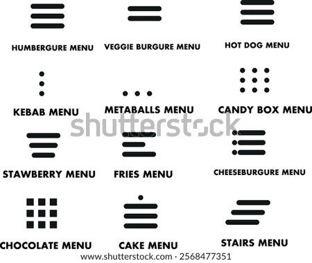 hamburger menu vector set, three line menu icon, UI symbol, user interface vector symbols, navigation elements, web buttons filled and outline designs.