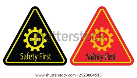 Sign SAFETY FIRST. The need to comply with safety measures. Drivers should be more attentive and careful. Diamond road sign. Rhombus road sign. Warning yellow Red road sign.