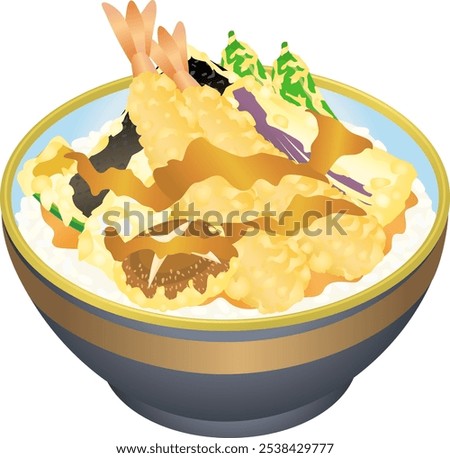 An illustration of a delicious-looking tendon.
I drew a delicious-looking tendon with lots of tempura.