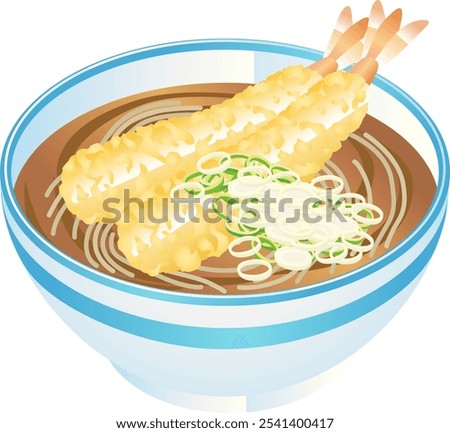 Delicious-looking shrimp tempura soba.
I drew tempura soba topped with two shrimp tempura.