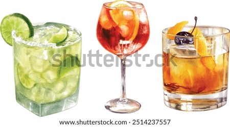 Similar – Image, Stock Photo Refreshing cocktail with lime and cucumber served on white table