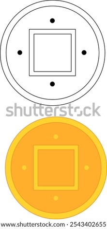 Cute hand drawn vector illustration with money signs. Asia China traditional coin. Chinese New year. Set of international currency symbols. Colorful vector clipart set in Cartoon style.
