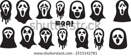 Set of Head scream, scream, face, movie mask, for halloween, vector illustration