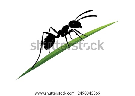 cute black ant holding a green leaf cartoon bug animal design vector illustration isolated on white background