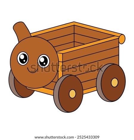 A wooden pull cart is a simple, hand-drawn vehicle with two or four wheels, crafted from wood. It typically has a flatbed or enclosed box for carrying goods, pulled via a handle.