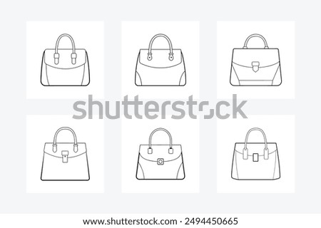 Elegant designer handbag silhouette and line art vector illustration, perfect for fashion and accessory designs. Ideal for creating stylish, modern, and trendy visuals.