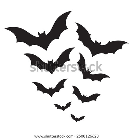 Halloween bat collection,halloween bat element, bat silhouette, black and white halloween bat illustration