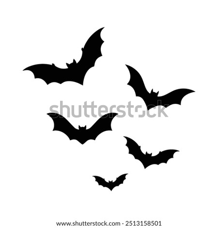 Halloween bat collection,halloween bat element, bat flock halloween element, vector black bat,