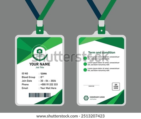 professional corporate id card template, clean green id card design with realistic mockup