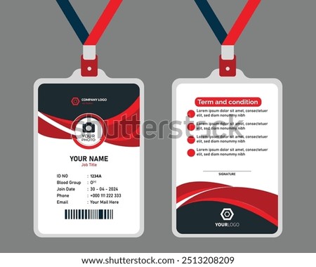 professional corporate id card template Modern red and black ID card design template. Employee identity card design. Vector