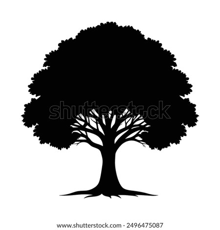 Oak tree silhouette isolated on white background. Tree logo. Vector icon