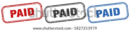 paid square isolated sign set. paid stamp