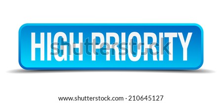 high priority blue 3d realistic square isolated button