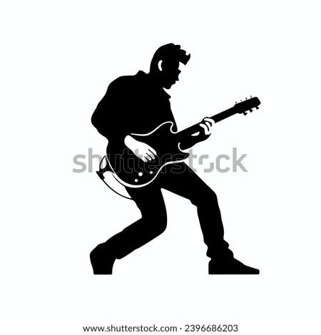 Guitarist silhouette. Guitarist black icon on white background