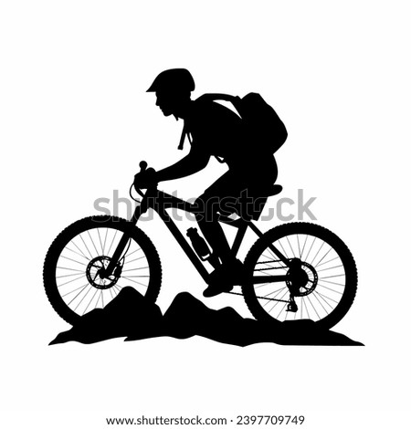 Mountain biker silhouette. Mountain biker black icon on white background
