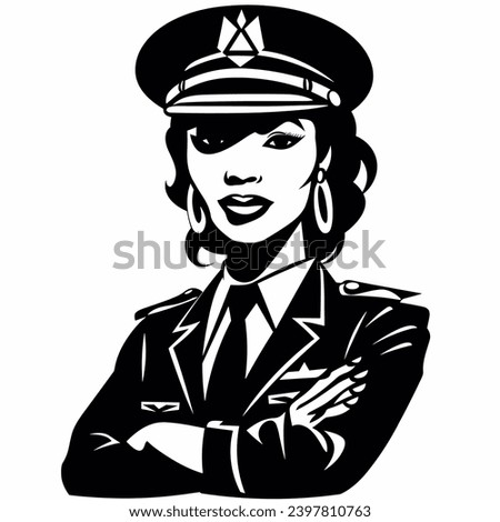Pilot woman silhouette. Female pilot black icon on white background