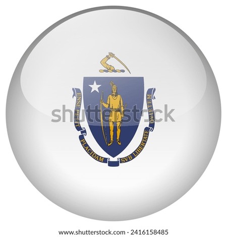Massachusetts flag button. Massachusetts circle flag button isolated on white background