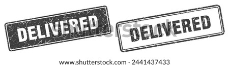 delivered square stamp. delivered grunge sign set