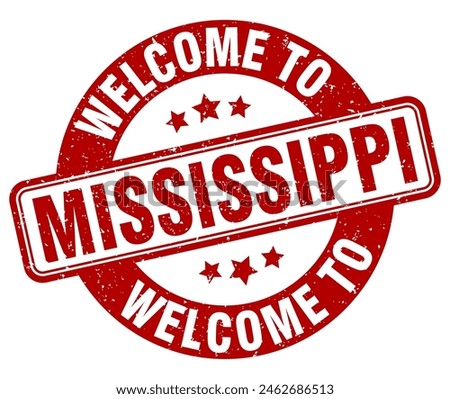 Welcome to Mississippi stamp. Mississippi round sign isolated on white background