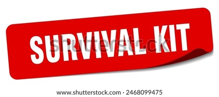 survival kit sticker. survival kit rectangular label isolated on white background