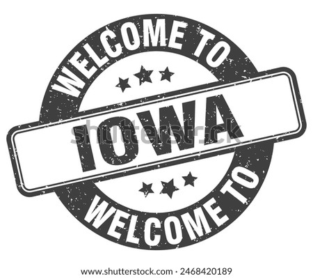 Welcome to Iowa stamp. Iowa round sign isolated on white background