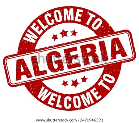 Welcome to Algeria stamp. Algeria round sign isolated on white background