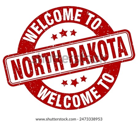 Welcome to North Dakota stamp. North Dakota round sign isolated on white background