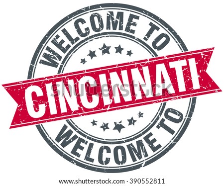 welcome to Cincinnati red round vintage stamp