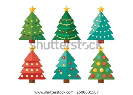 Festive Christmas Tree Icons Vector Illustration  Cartoon, Clipart, Line Art Design