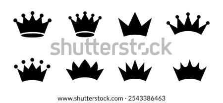 Versatile set of 8 crown icons, perfect for logos, branding, and embellishments.