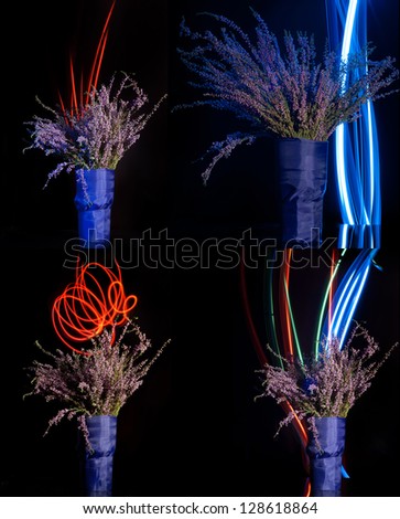 Elegant flowers bouquet  set on black background with copy space.