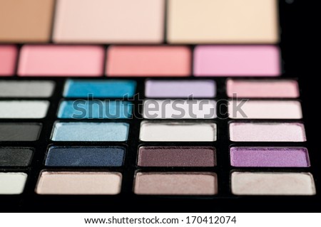 Make-up colorful eyeshadow palettes close up