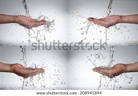man and woman hand in water splash set