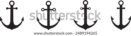 Anchor symbol logo design. Ship anchor or boat anchor flat icon for apps and websites.Simple, flat, black anchor silhouette icon