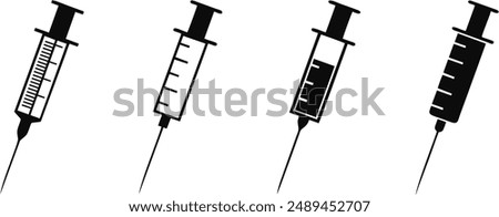 Syringe icon set. Vector graphic illustration. Syringe, Injection, Vaccination in trendy flat style design. Vector graphic illustration. Suitable for website design, logo, app, template, and ui