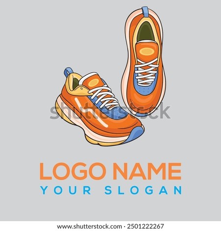 Pair of new sport running shoes. Banner in a digital painting Red Sneaker Shoes, running shoes, run, emblem symbol icon vector logo