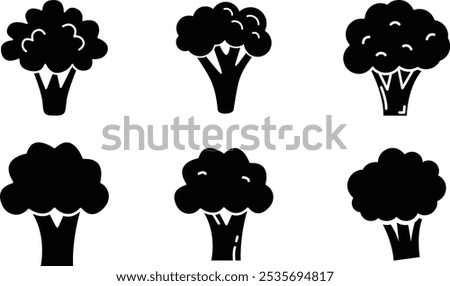 Set of Broccoli vegetable icon illustration. Black Broccoli vector logo design