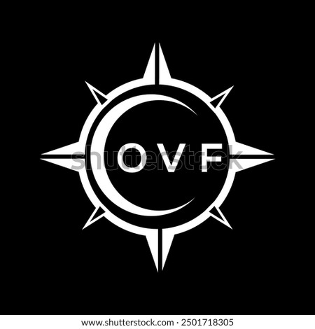 OVF abstract technology circle setting logo design on black background. OVF creative initials letter logo.
