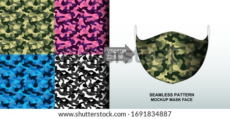 Abstract. Army camouflage pattern colorful background pattern seamless design for mask face, pillow, print, fashion, clothing, fabric, gift wrap. mockup template mask face seamless pattern. Vector.