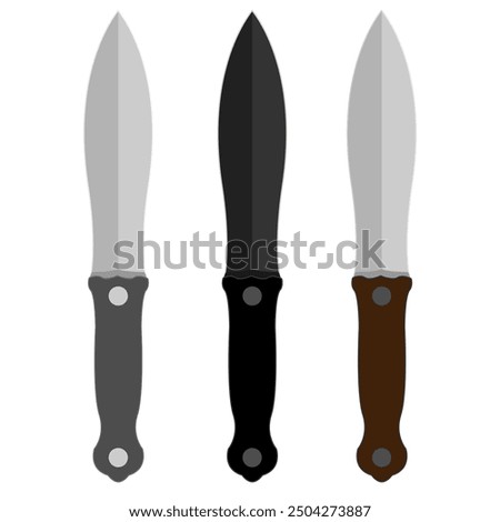 Set An ancient knifes illustration. Antique brown knife tactical knife; hunting, tourist, survival illustration. Tourist camping knife camping set cartoon. equipment camp.