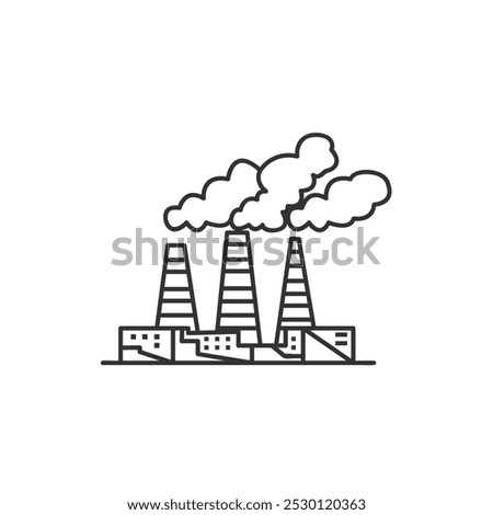 CO2 environmental pollution. Plant, factory, pipe, pollution ecology icon. Three smoking factory pipes.