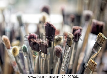 Paint Brushes Close-up of paint brushes in an atelier.