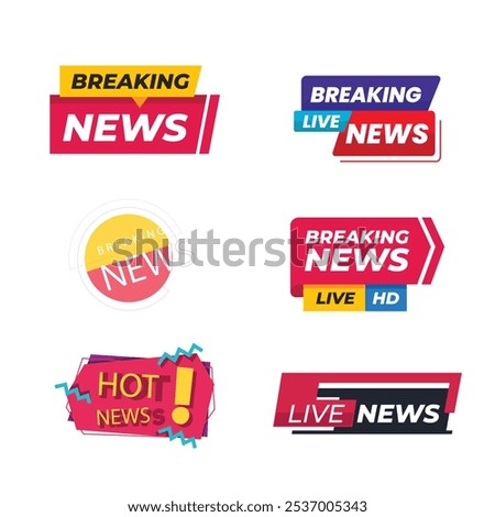 News badges. Newspaper and magazine braking latest and hot news stickers. Vector announcement geometric concept banners headline flat image