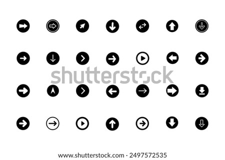 Set of Arrow icon round box with black and white background