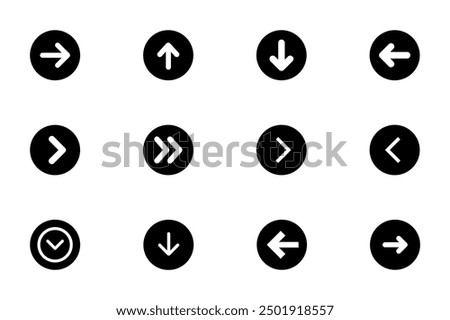 Set of Arrow icon round box black and white background