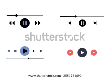 Set of media audio player button icon