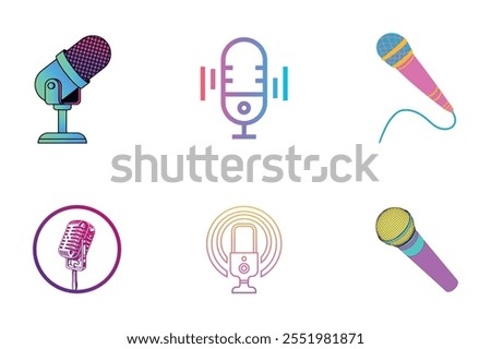 Set of media audio coloring microphone icon